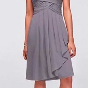 DAVID'S BRIDAL Bridesmaid DRESS SOFT GRAY CHIFFON SHORT LINED